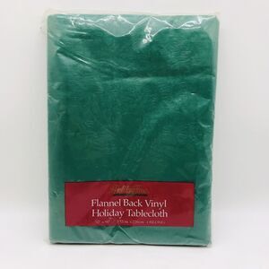 NEW Holiday Time Green Christmas Tablecloth Flannel Back Vinyl 52 x 90" Oblong